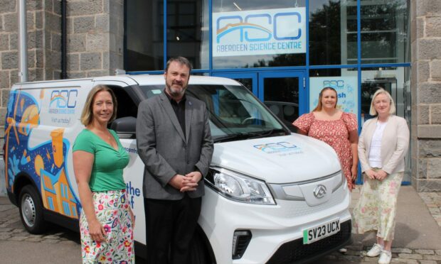 Alison Stuart (NESCAN hub manager), Bryan Snelling (chief executive of Aberdeen Science Centre), Steph McCann (fundraising manager at Aberdeen Science Centre) and Maggie Hepburn (chief executive officer of ACVO)