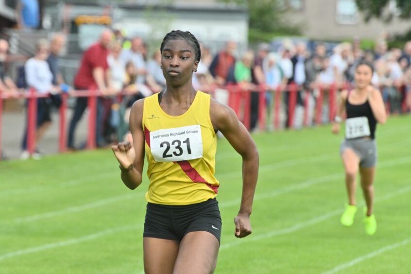 Female 100m winner Arvellous Igbinidu in action.