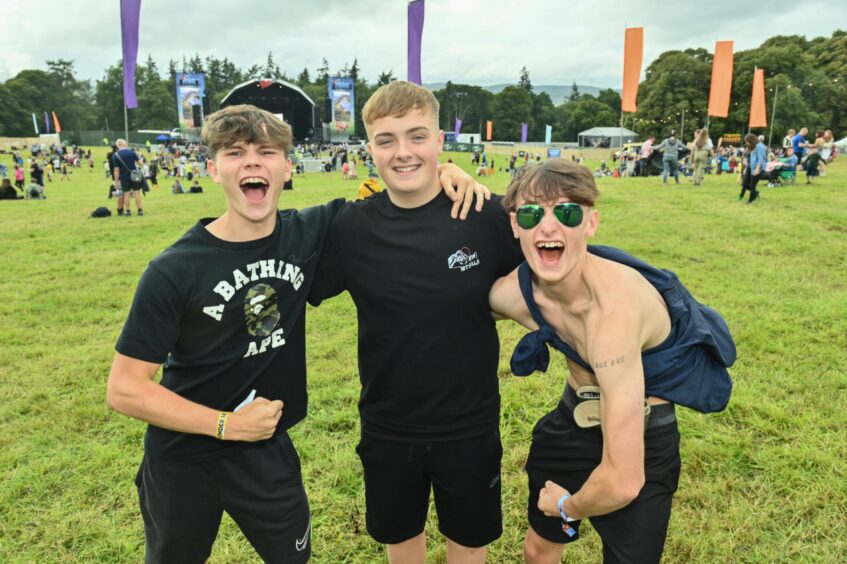 Three young boys - Rory, Alfie and Connor - from Inverness at Belladrum 2023.