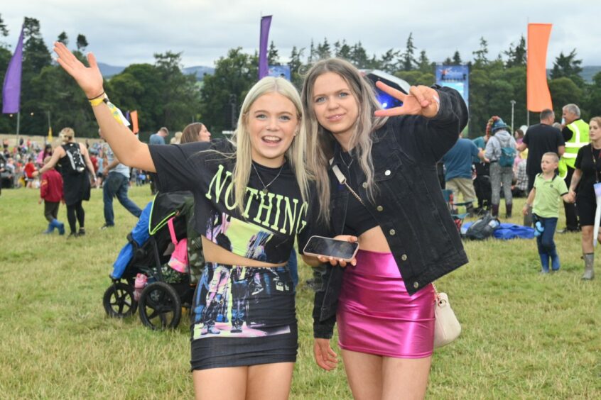Two revellers pose for pictures on Thursday at Belladrum 2023.