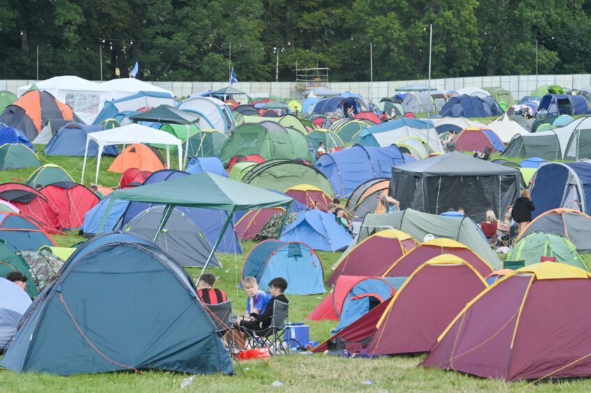 Hundreds of tents line the fields of the Belladrum festival ground. 