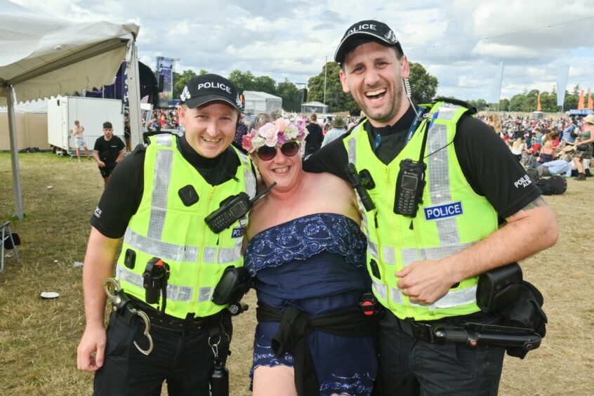 Police officers posed for pictures with festival goers at Belladrum on Saturday.
