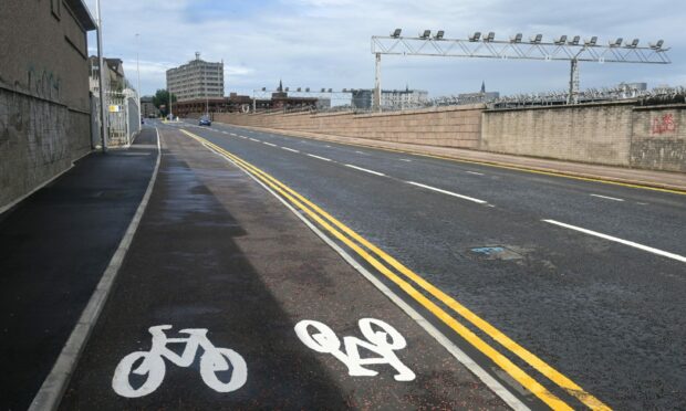 Part of a new cycle route on South College Street. Image: Kenny Elrick/DC Thomson