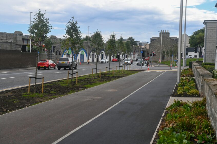The new cycling and walking routes next to the road
