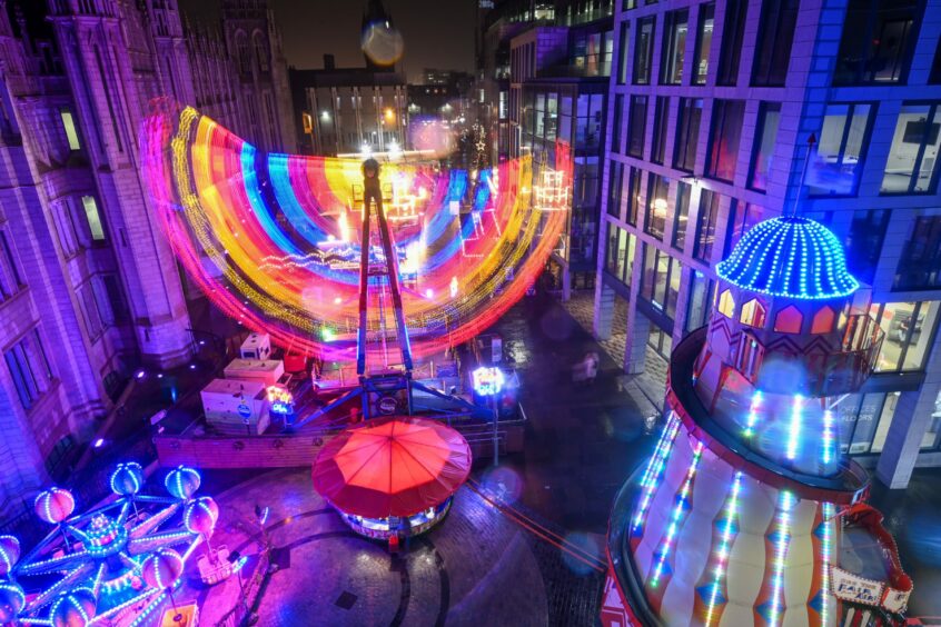 The Freak Out fair ride pictured at a previous Christmas Village in the city.