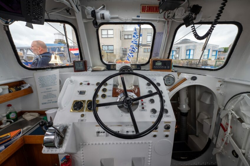 The RNLI lifeboat steering wheel.