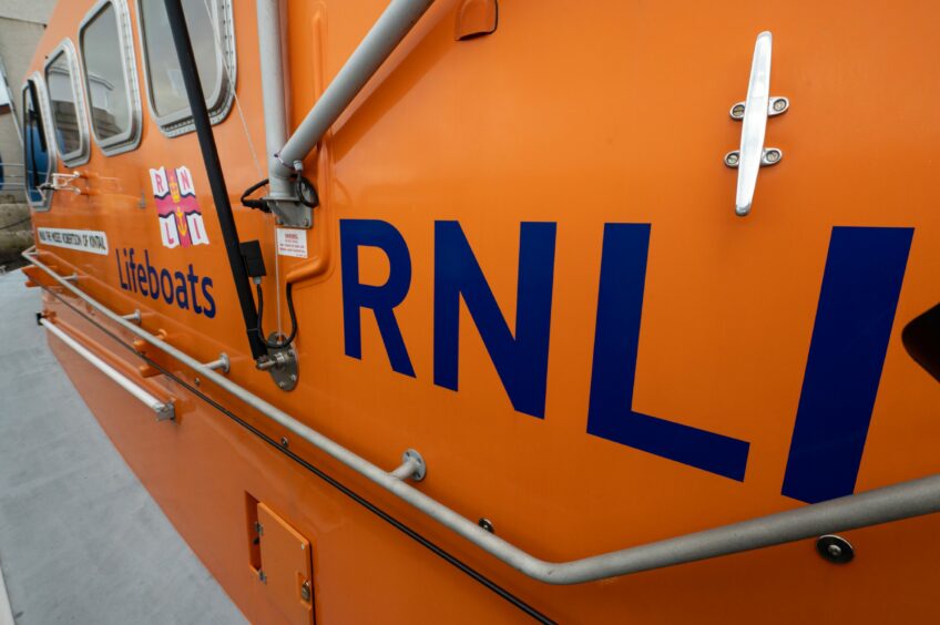 RNLI signage on lifeboat.