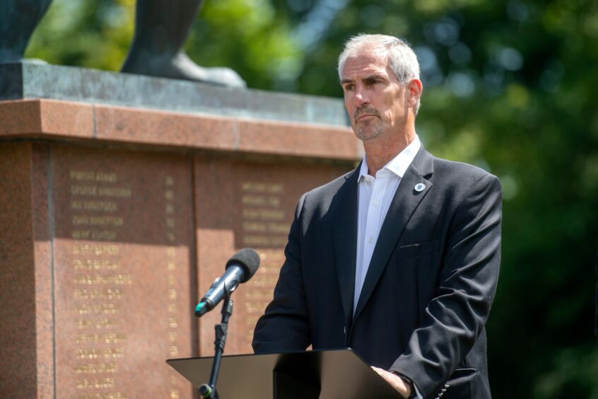 Piper Alpha survivor Steve Rae, speaking at today's service. 