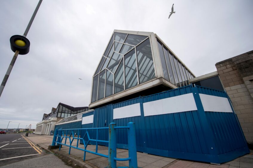The Beach Leisure Centre has been boarded up, awaiting demolition, after the Sport Aberdeen budget was cut in March. Image: Kath Flannery/DC Thomson