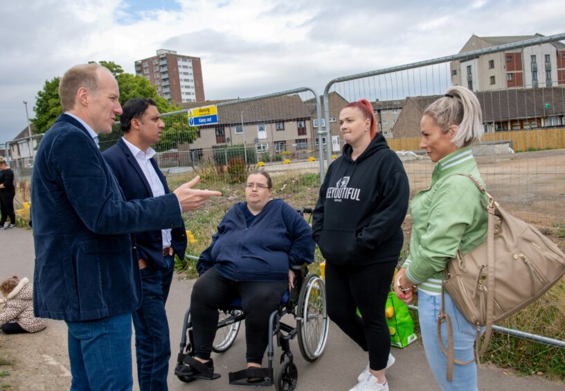 Parent council members Melanie Grant, Diane Mackie and Aga Krawczyk speaking with Scottish Labour leader Anas Sarwar and North East MSP Michael Marra at the site of the new Tillydrone school last summer.