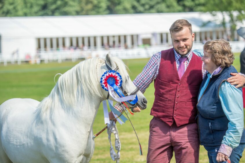 Horse winning a prize. 