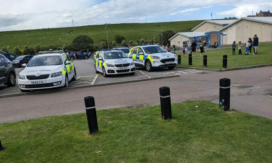 Police cars at Stonehaven pool