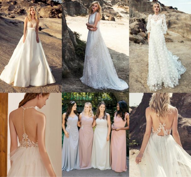 A series of women in bridal gowns from Opalily's Bridal Boutique.