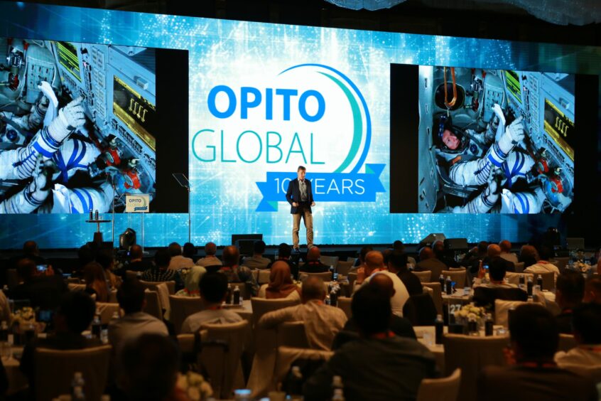 British astronaut Tim Peake on stage during the Opito Global conference in Kuala Lumpur, Malaysia, in 2019.