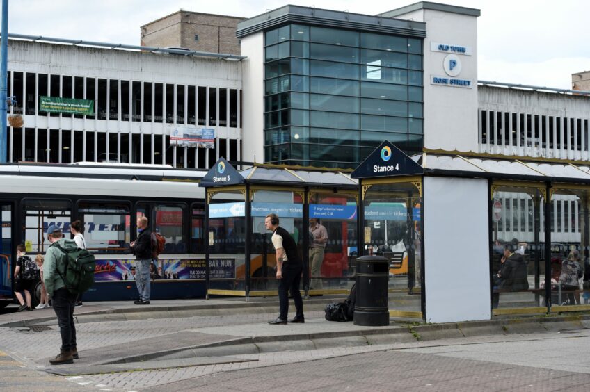A bus stance at Inverness Bus Station was damaged and covered by a white board.