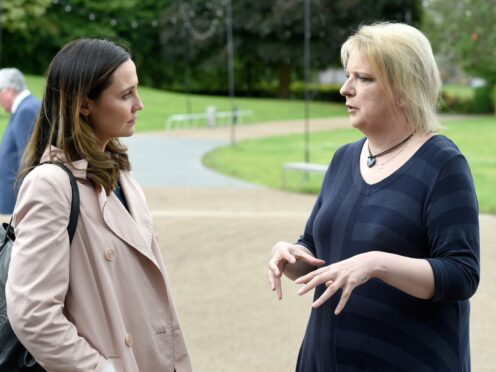 Transport minister Mairi McAllan speaking to A9 road campaigner Laura Hansler. they were speaking after an A9 crisis summit was held at Eden Court in Inverness..