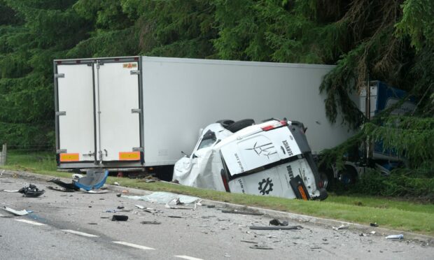 The aftermath of the crash on the A9 near Kingussie that killed windfarm worker Maik Balzat. Image: DC Thomson