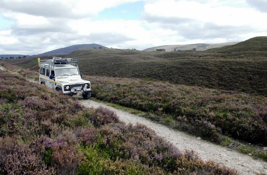 All terrain vehicle belonging to Cairngorm Mountain Rescue Team near Ryvoan Bothy driving through the Cairngorms. Image: Sandy McCook/ DC Thomson.