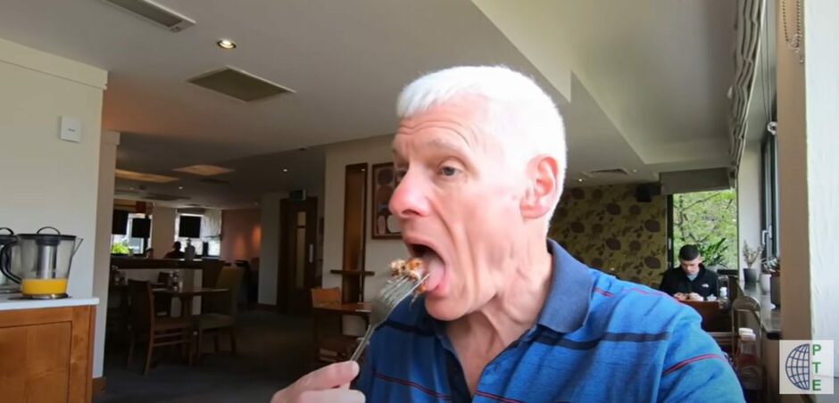 Scott's breakfast choice while filming his Planes, Trains, Everything vlog tour of Aberdeen might prove a talking point... Image: Scott Manson/Youtube
