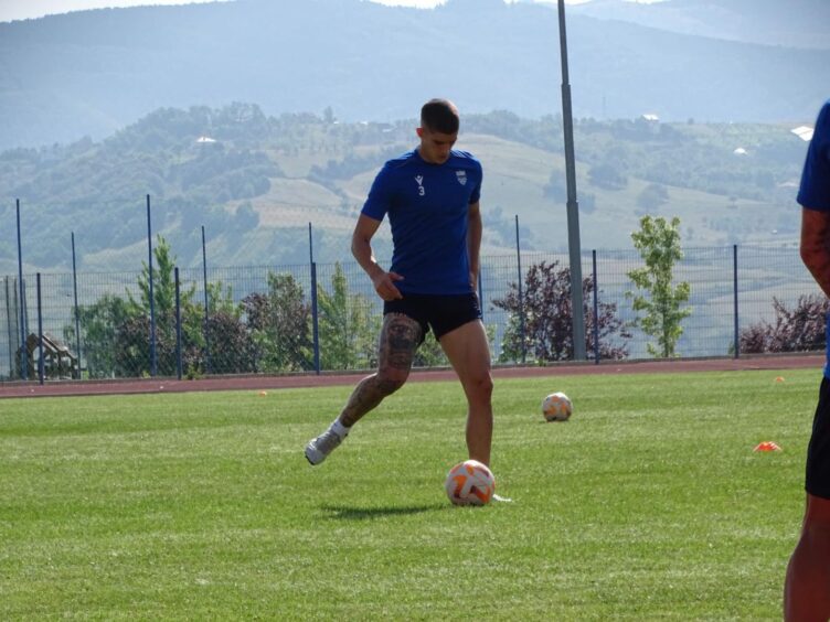 Aberdeen target Slobodan Rubezic in a training session.