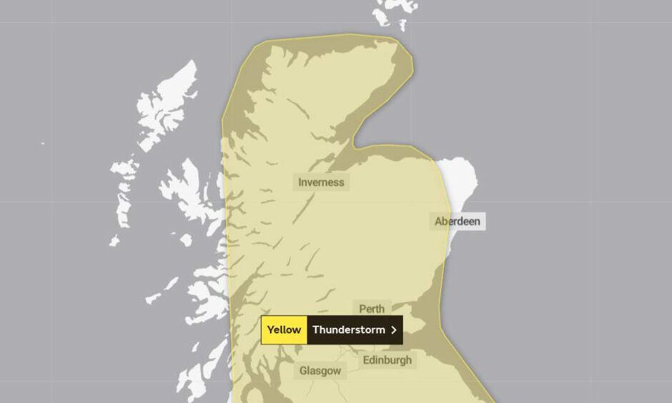 A yellow weather warning is in place across the majority of mainland Scotland.