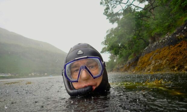 Snorkelling in the rain in Loch Linnhe.