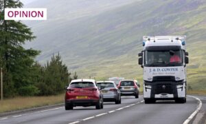 Busy traffic travels both north and south on a single-carriageway section of the A9 as it crosses Drumochter (Image: Sandy McCook/DC Thomson)