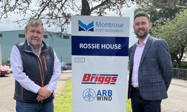 Briggs Marine and ARB to open a office at Montrose Port Pictured Tom Hutchison of Montrose Port and Arran Bell from ARB Wind. Image: Briggs Marine