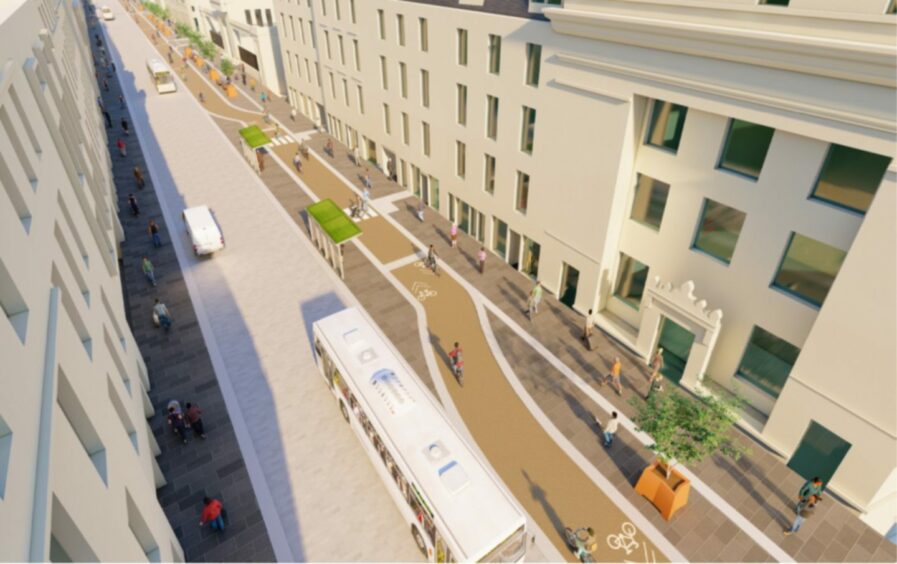 How the cycle lanes would bypass the bus traffic on Union Street central. Image: Aberdeen City Centre