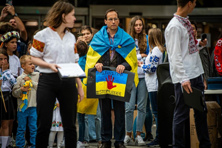 Education convener Martin Greig supports Ukrainian Independence Day celebrations last August. Image: Wullie Marr/DC Thomson 