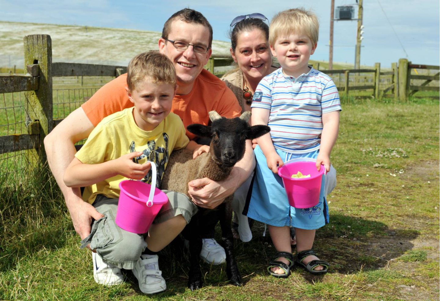 Family enjoying a day at Doonies Rare Breeds Farm in 2010.