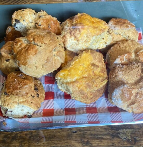 Plain, cheese and fruit scones at the Cults cafe.