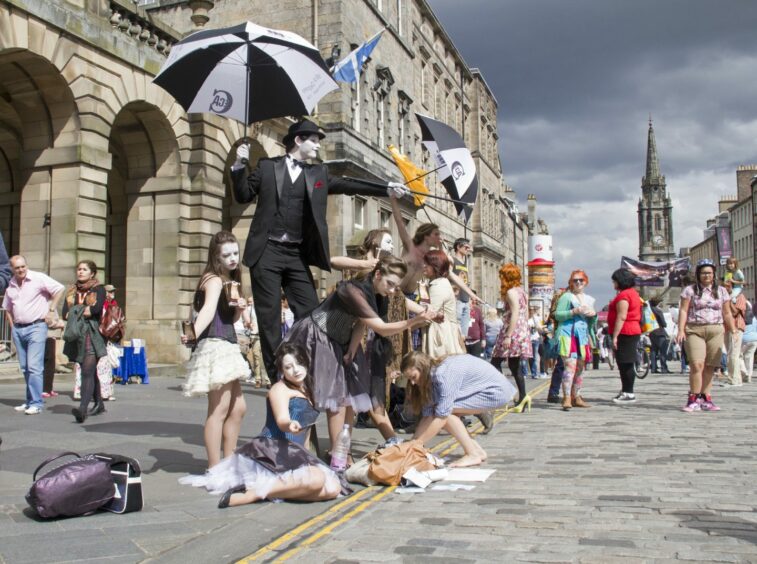 Performers on the Royal Mile at the Edinburgh Festival Fringe