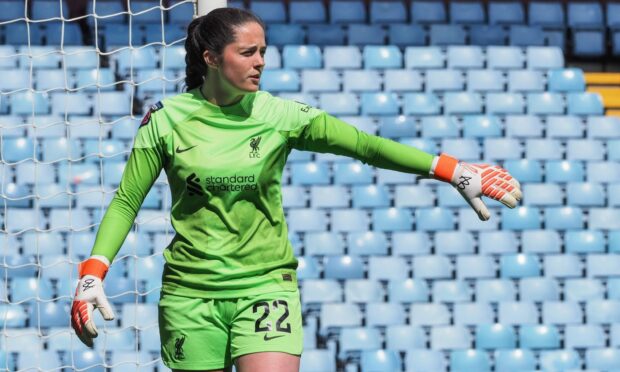 Goalkeeper Faye Kirby in action for Liverpool against Aston Villa in the FA WSL.