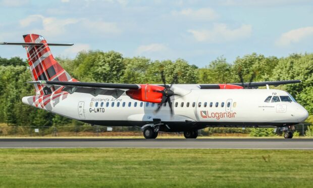 Loganair ATR 72 arriving in Manchester.