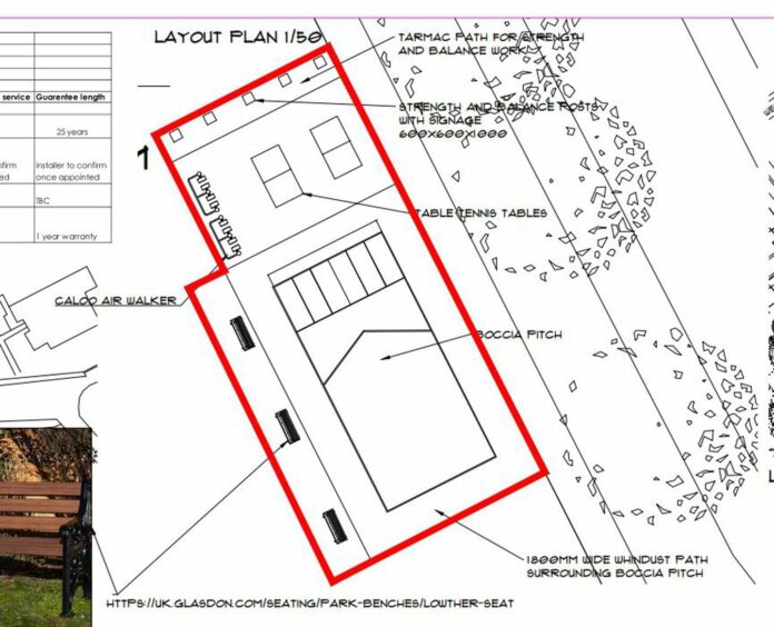 Plans for outdoor gym area in Buckie's community orchard.