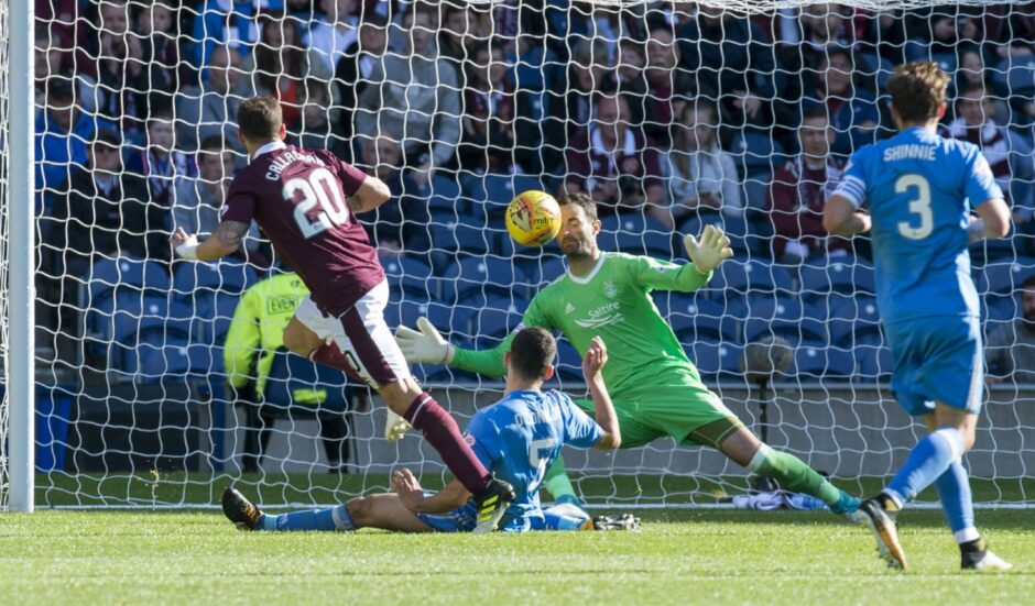 Aberdeen goalkeeper Joe Lewis makes a save from Hearts' Ross Callachan during a heroic individual performance at Murrayfield in 2017.