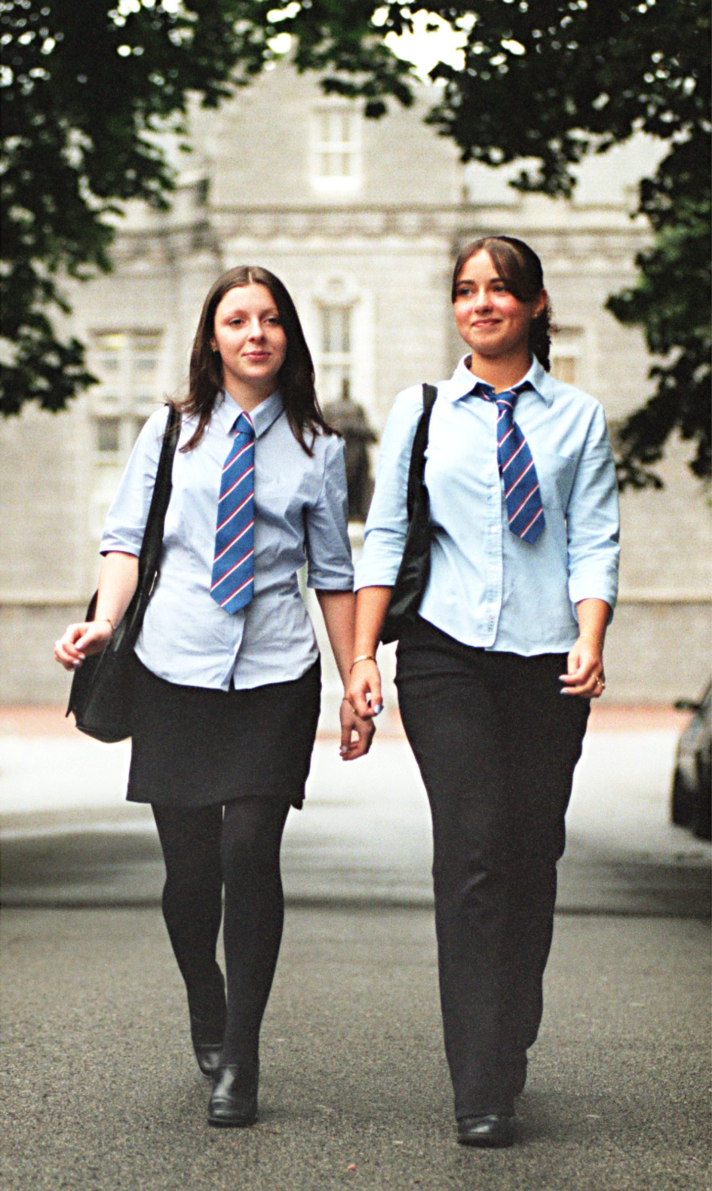 Grammar pupils Amy Farquhar, and Chiara Tancredi illustrate the female school uniform after a change in policy in 1999.