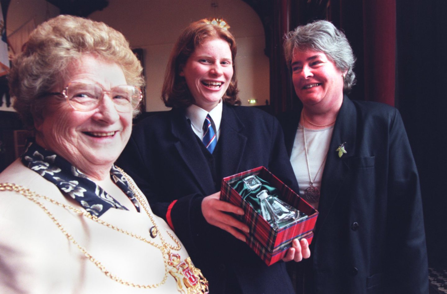  The Lord Provost Margaret Farquhar with 17-year-old Aberdeen Grammar School pupil, Caroline Smith, in 1999.
