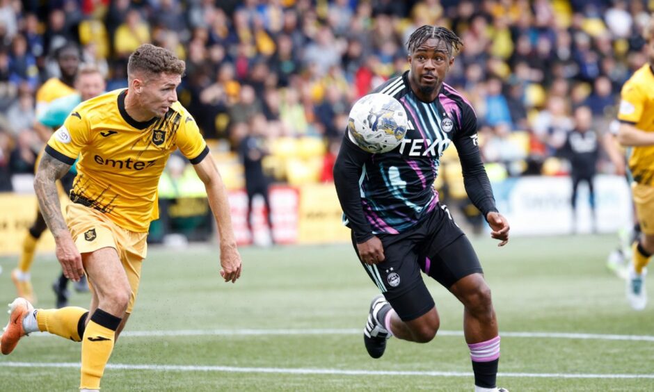 Duk in action for Aberdeen against Livingston.