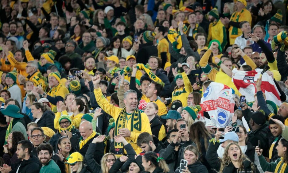 A section of the crowd at the 2023 World Cup semi-final between Australia and England.
