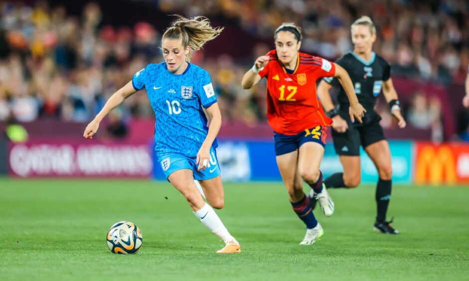 Ella Toone in action for England during the 2023 World Cup final against Spain