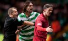 Maurice Ross in action for Aberdeen with Celtic striker Georgios Samaras and referee Mike Tumilty. Image: SNS.