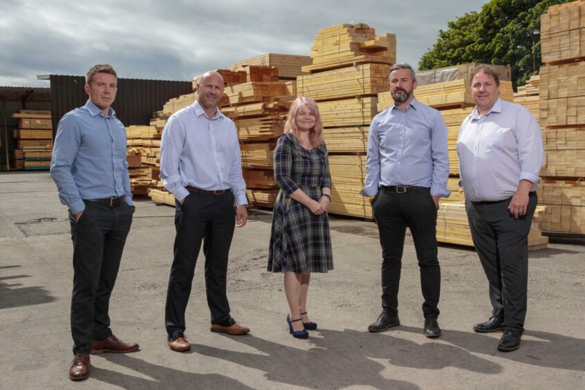 Deeside Timberframe's reshaped senior management team of David Crawford, Derek Wann, Kirsten Bell, Mark Robertson, technical director, and Stewart Ferguson.