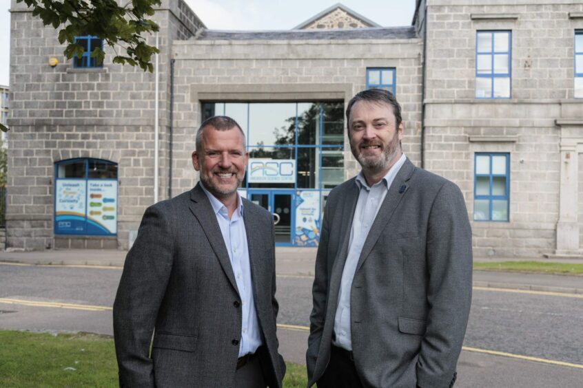 New chairman Craig Lennox, left, and CEO Bryan Snelling outside Aberdeen Science Centre.