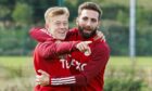 Connor Barron (left) and Graeme Shinnie during an Aberdeen training session at Cormack Park. Image: SNS.