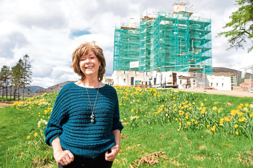 Doreen Wood outside Braemar Castle during the restoration process.