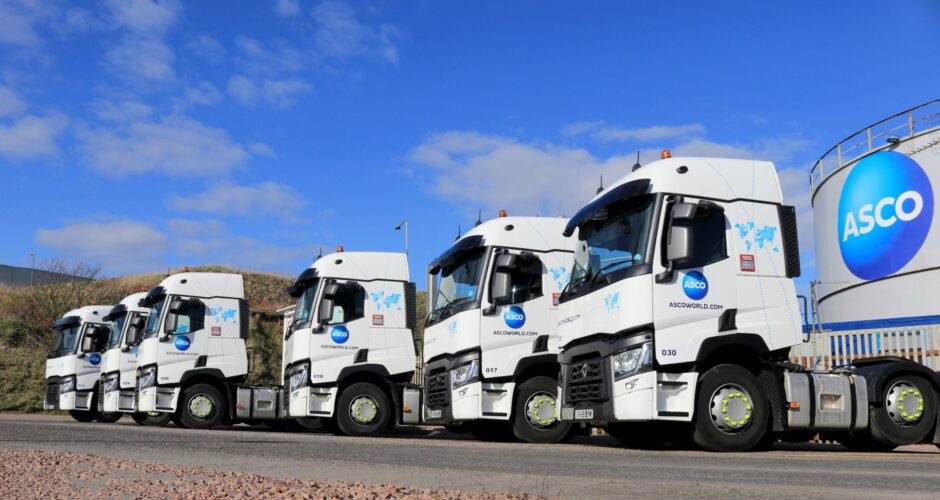 A line-up of Asco HGVs in Aberdeen. 