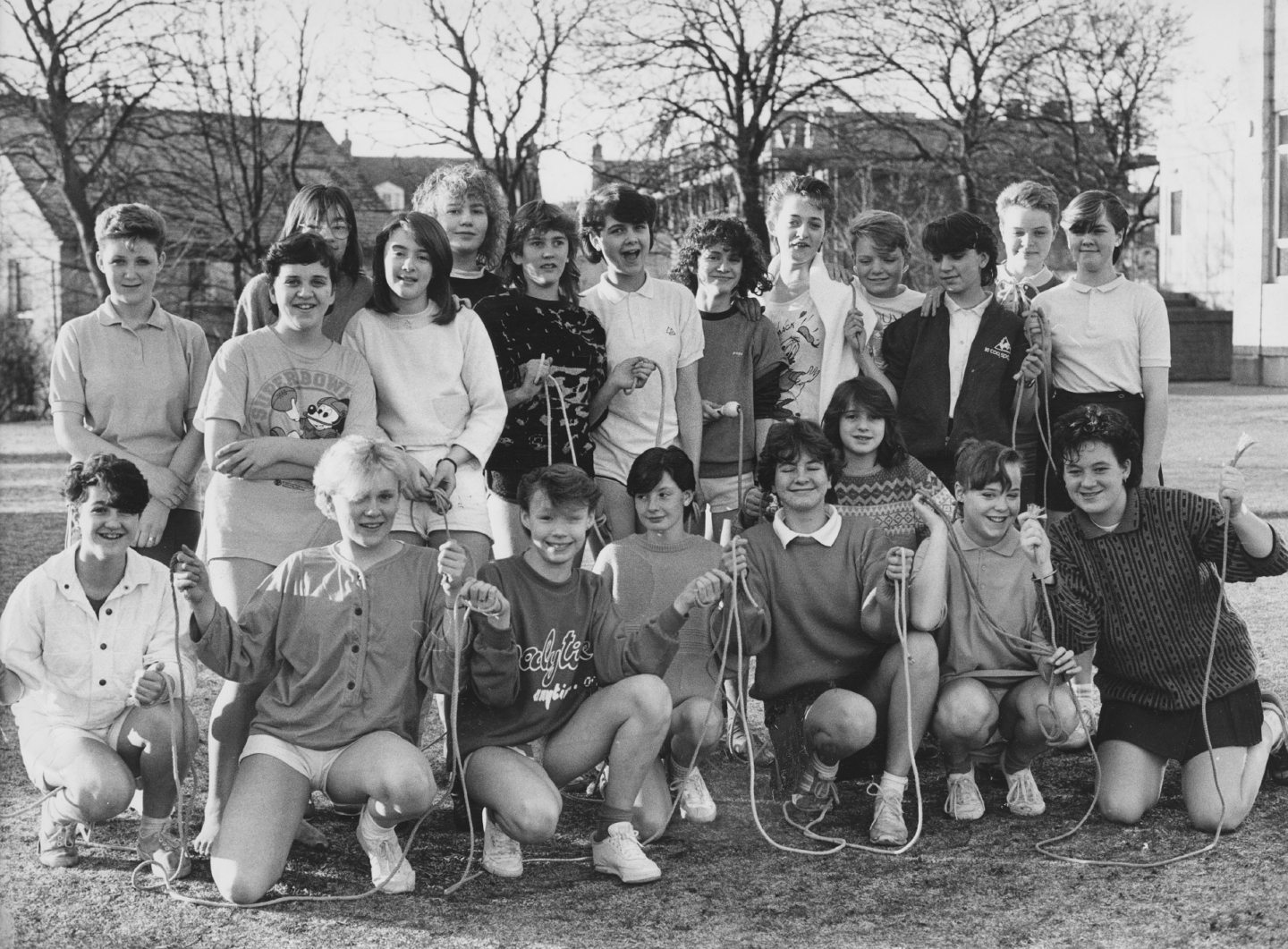 School pupils who took part in a sponsored skipping marathon to raise cash for Aberdeen Royal Infirmary's renal dialysis unit where schoolmate Michelle Forbes received treatment in 1986.