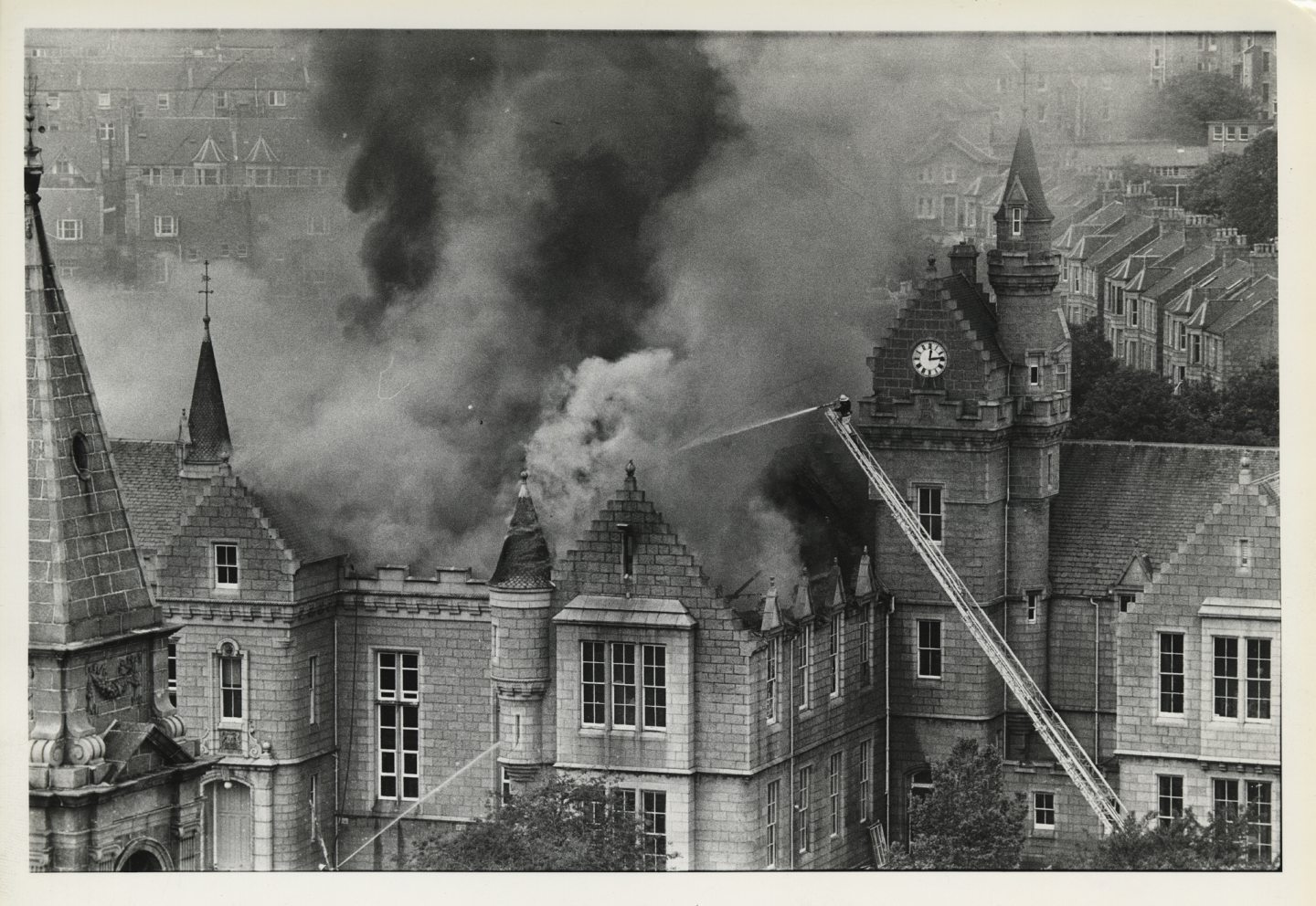 Fireman fighting the fire at the Aberdeen school in 1986.